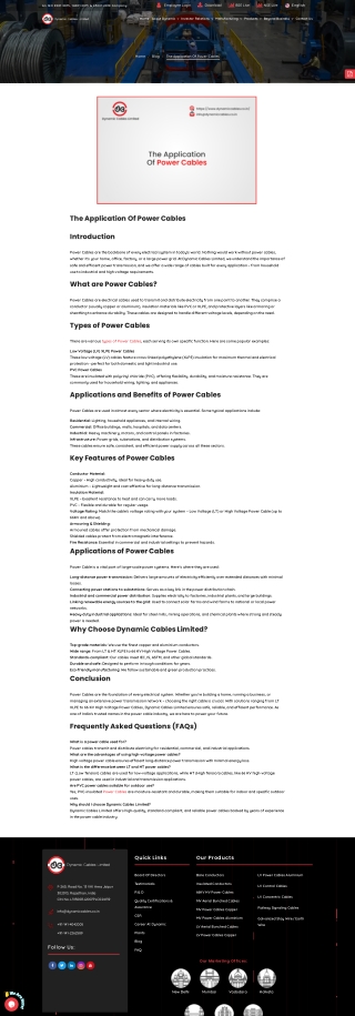 The Application Of Power Cables