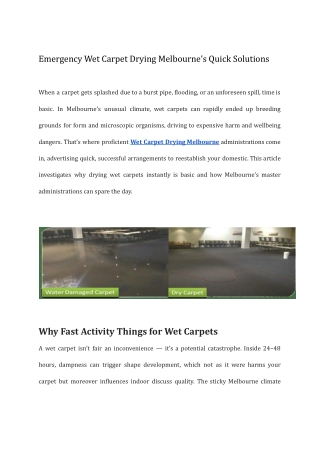Emergency Wet Carpet Drying Melbourne’s Quick Solutions