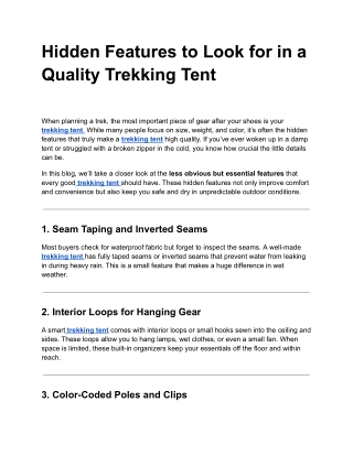 Hidden Features to Look for in a Quality Trekking Tent