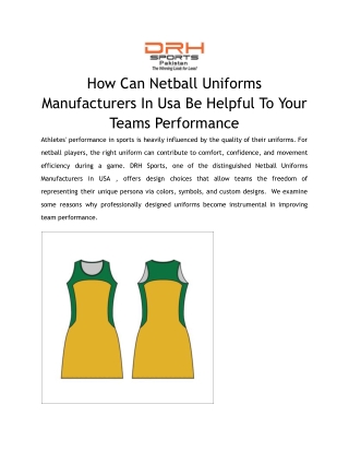 How Can Netball Uniforms Manufacturers In Usa Be Helpful To Your Teams Performance