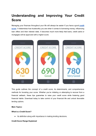 Understanding and Improving Your Credit Score