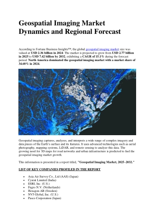 geospatial imaging market dynamics and regional