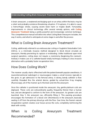 Understanding Coiling Brain Aneurysm Treatment Your Comprehensive Guide
