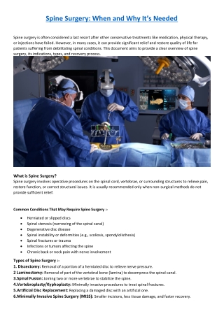 Spine Surgery: When and Why It’s Needed