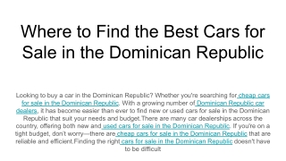 Where to Find the Best Cars for Sale in the Dominican Republic