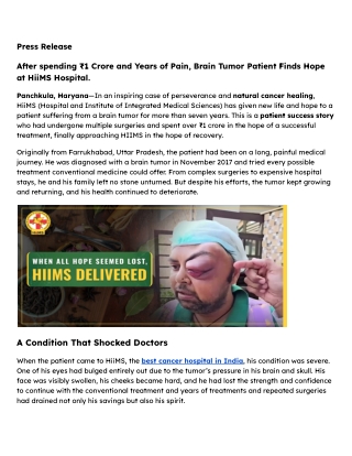 After spending ₹1 Crore and Years of Pain, a Brain Tumor Patient Finds Hope at H