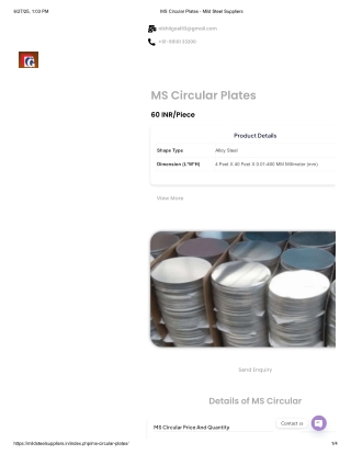 MS Circular Plates Supplier in Uttarakhand & Gurugram