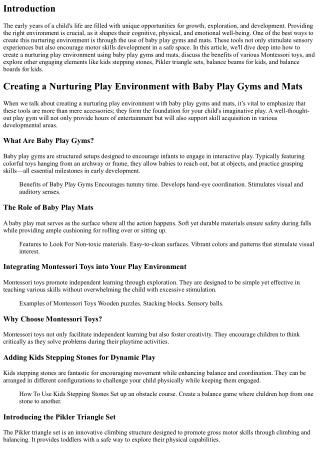 Creating a Nurturing Play Environment with Baby Play Gyms and Mats
