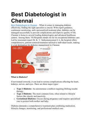 Best Diabetologist in Chennai