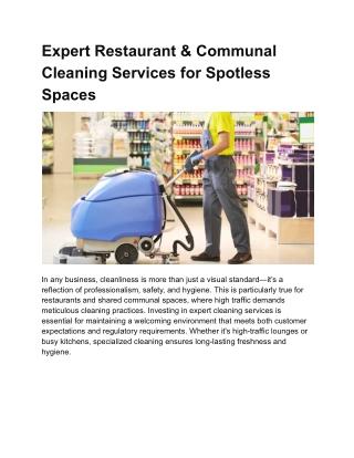 Expert Restaurant & Communal Cleaning Services for Spotless Spaces