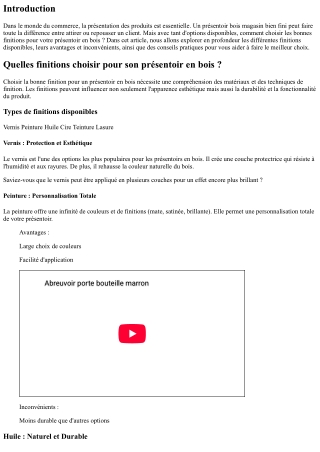 Quelles finitions choisir pour son présentoir en bois ?