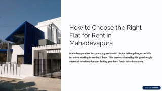 How to Choose the Right Flat for Rent in Mahadevapura