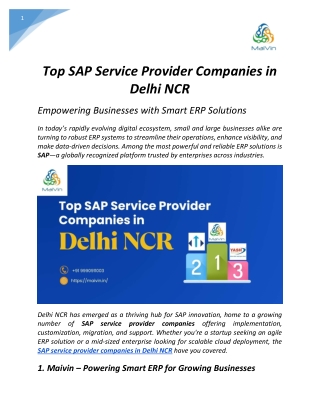 Top SAP Service Provider Companies in Delhi NCR