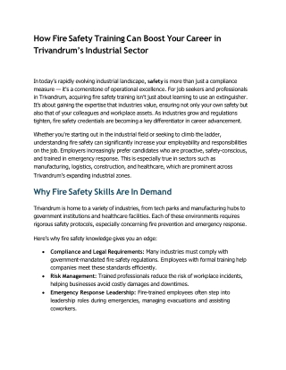 How Fire Safety Training Can Boost Your Career in Trivandrum’s Industrial Sector