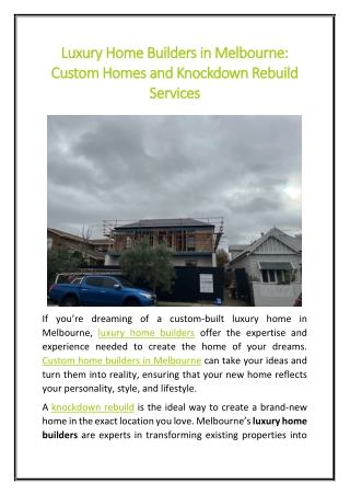 Luxury Home Builders in Melbourne Custom Homes and Knockdown Rebuild Services