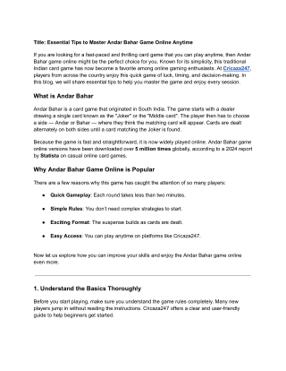 Essential Tips to Master Andar Bahar Game Online Anytime
