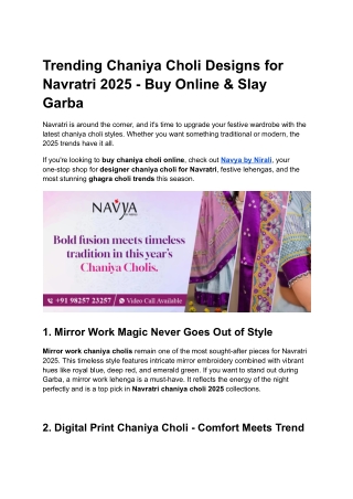 Top 10 Navratri Chaniya Choli Trends for 2025 - Navya by Nirali