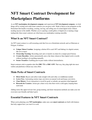 NFT Smart Contract Development for Marketplace Platforms