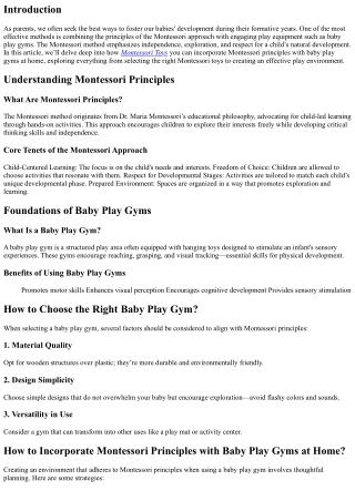 How to Incorporate Montessori Principles with Baby Play Gyms at Home