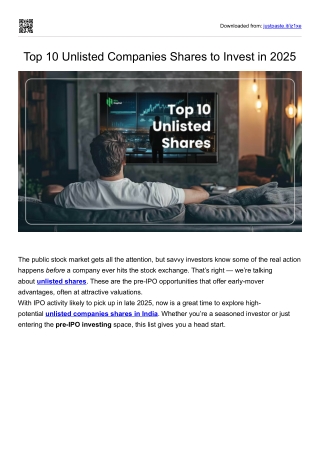 Top 10 Unlisted Companies Shares to Invest in 2025