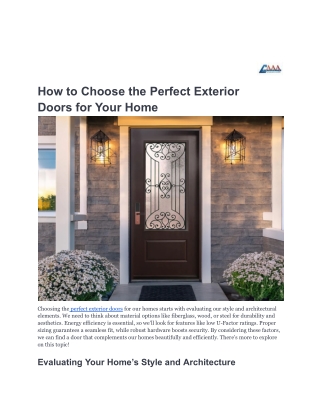 How to Choose the Perfect Exterior Doors for Your Home