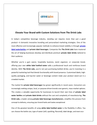 Elevate Your Brand with Custom Solutions from The Drink Labs