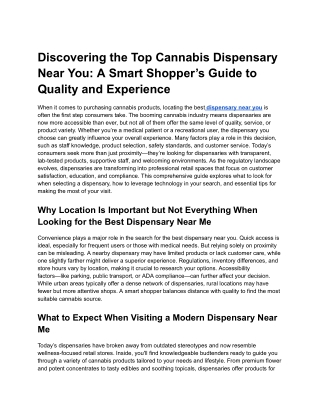 Discovering the Top Cannabis Dispensary Near You A Smart Shopper’s Guide to Quality and Experience
