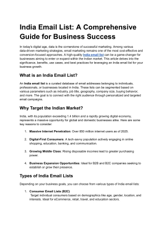 India Email List: A Comprehensive Guide for Business Success