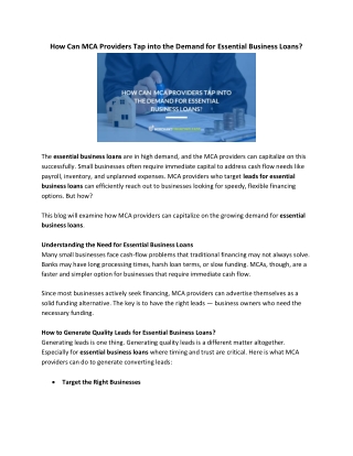 How Can MCA Providers Tap into the Demand for Essential Business Loans (1)