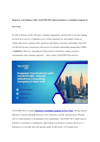 Empower Your Business with VALiNTRY360 Tailored Salesforce Consulting Company in New York