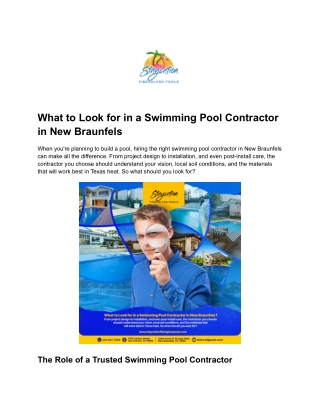 What to Look for in a Swimming Pool Contractor in New Braunfels