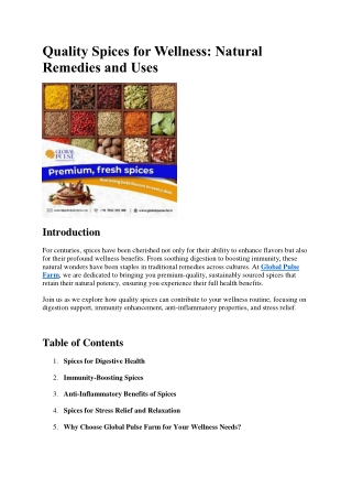 Quality Spices for Wellness- Natural Remedies and Uses