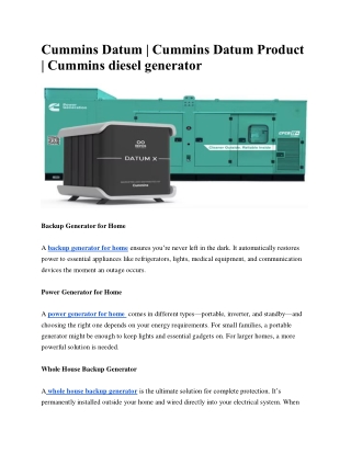 Cummins Datum | Cummins Datum Product | Cummins diesel generator