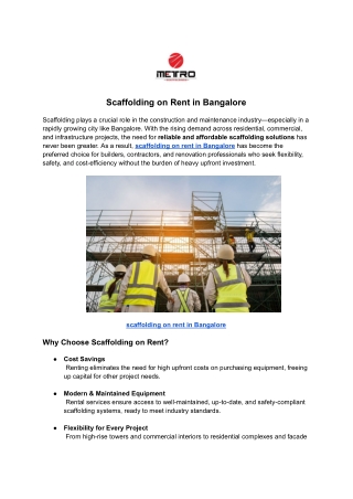 Scaffolding on Rent in Bangalore