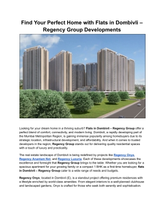 Find Your Perfect Home with Flats in Dombivli – Regency Group Developments