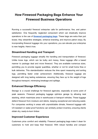 How Firewood Packaging Bags Enhance Your Firewood Business Operations
