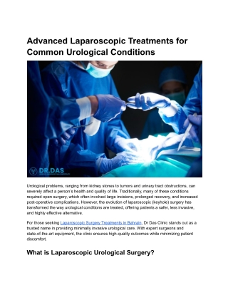 Advanced Laparoscopic Treatments for Common Urological Conditions