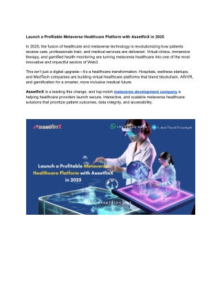 Launch a Profitable Metaverse Healthcare Platform with AssetfinX in 2025