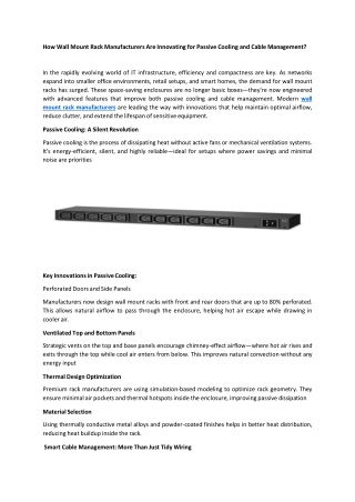 How Wall Mount Rack Manufacturers Are Innovating for Passive Cooling and Cable Management