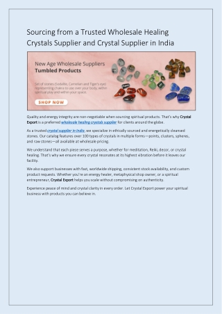 Sourcing from a Trusted Wholesale Healing Crystals Supplier and Crystal Supplier in India