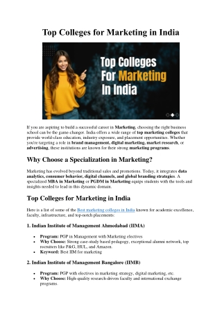 Top Colleges for Marketing in India
