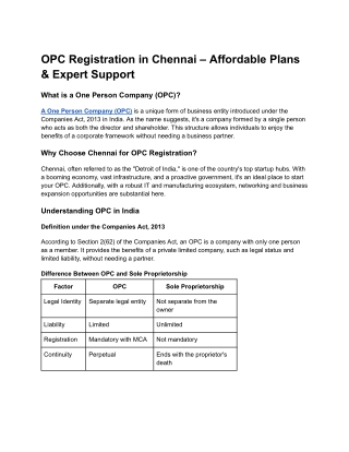 OPC Registration in Chennai – Affordable Plans & Expert Support