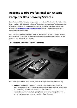 Reasons to Hire Professional San Antonio Computer Data Recovery Services