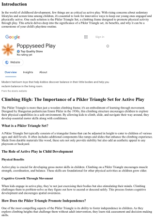Climbing High: The Importance of a Pikler Triangle Set for Active Play