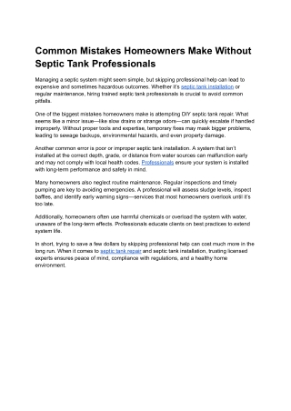 Common Mistakes Homeowners Make Without Septic Tank Professionals