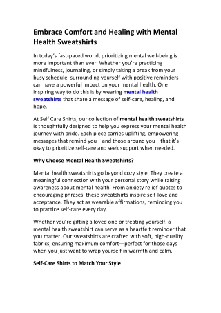 Mental Health Sweatshirts | Uplifting Self-Care Apparel