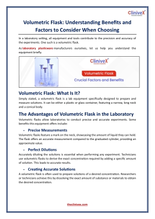 Volumetric Flask - Understanding Benefits and Factors to Consider When Choosing