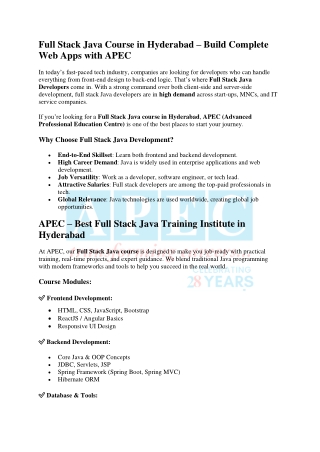 Full Stack Java Course in Hyderabad