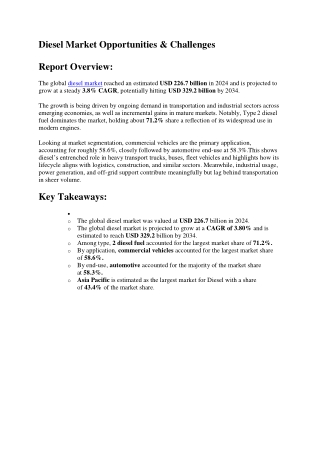 Diesel Fuel Market Forecast | Industrial Demand Growth