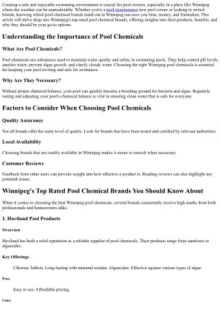 Winnipeg's Top Rated Pool Chemical Brands You Should Know About